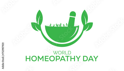 World Homeopathy day observed every year in April. Template for background, banner, card, poster with text inscription.