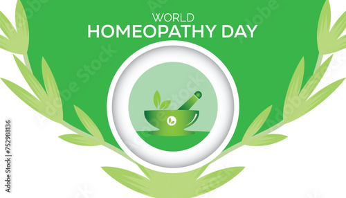 World Homeopathy day observed every year in April. Template for background, banner, card, poster with text inscription.