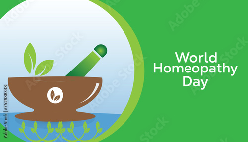 World Homeopathy day observed every year in April. Template for background, banner, card, poster with text inscription.