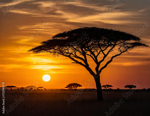 Time-lapse of an iconic African sunset, with a solitary acacia tree silhouetted against the vibrant sky © Amli