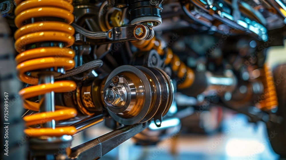 Fototapeta premium The mechanic's eyes widened in shock as he watched the steel wheel of the vehicle begin to wobble uncontrollably, driving him to quickly assess the engineering flaw.