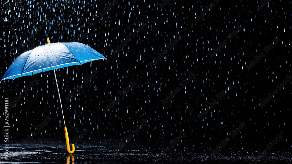 Concept image with an umbrella on a rainy background. Generative AI.