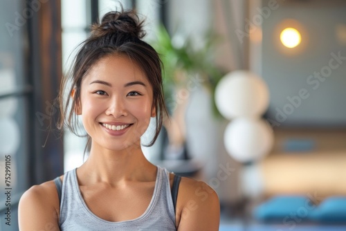 Portrait of young asian sport woman in a gym