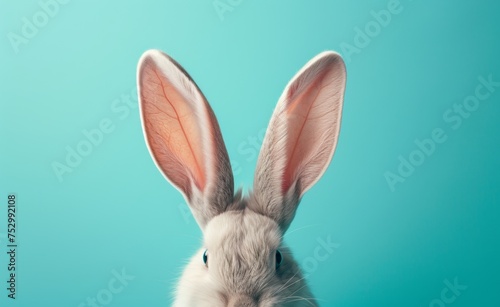 the ears of a baby bunny bunny isolated on a blue background © nishihata