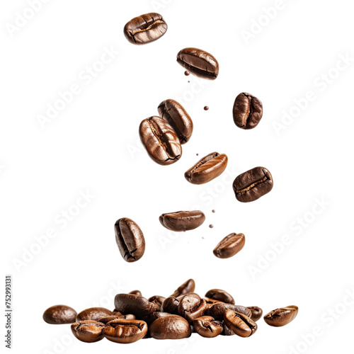 falling coffee beans on a white background. With clipping path.