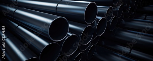 Glossy Steel Industrial Pipes Stacked in Warehouse