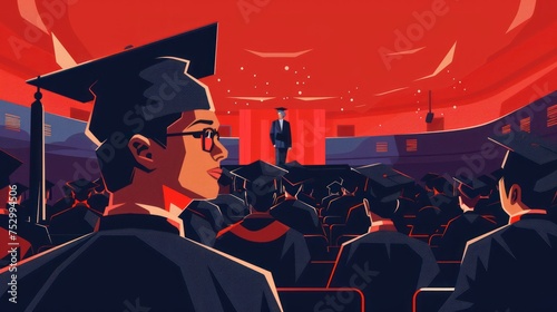 A school or college graduate stands in a graduation cap. Flat illustration photo