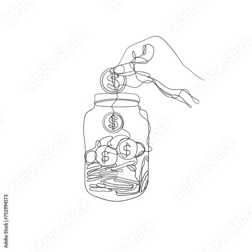 continuous line drawing put money in the jar illustration