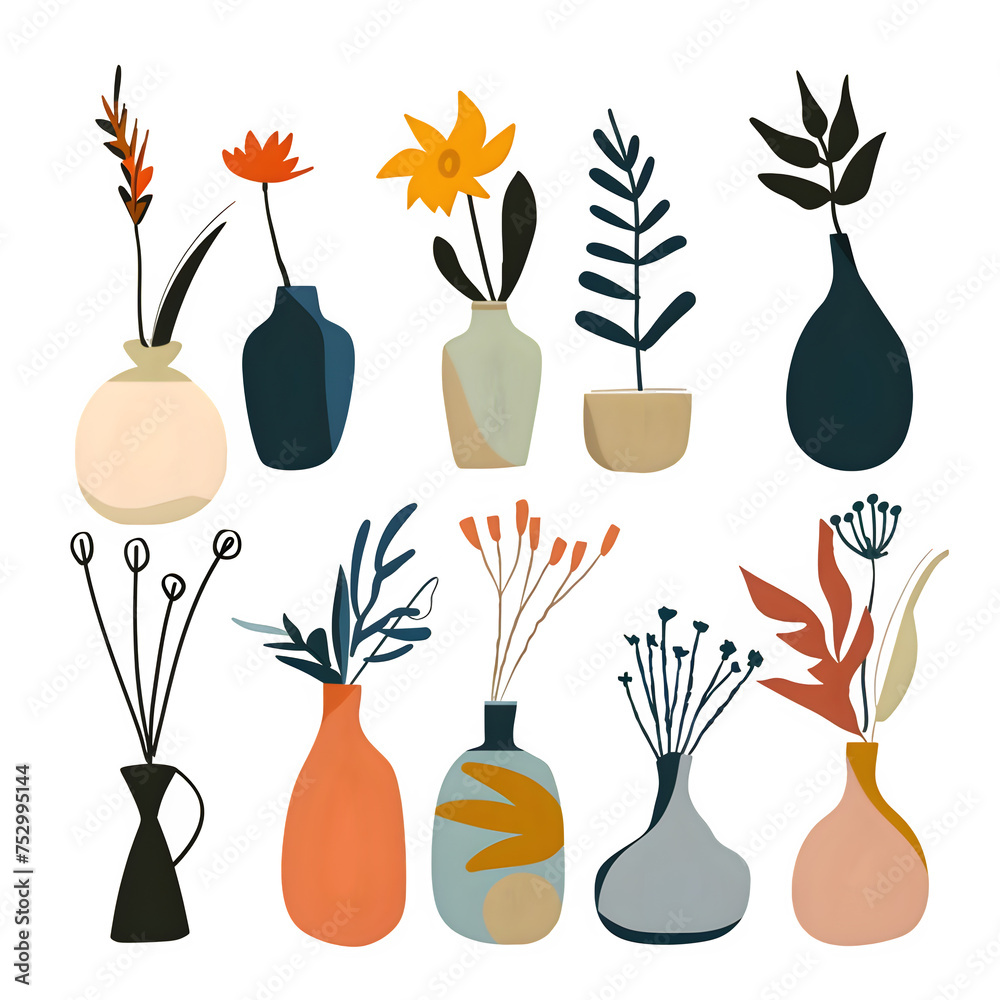 Flat logo vector realistic minimalistic vases of various sizes and ...