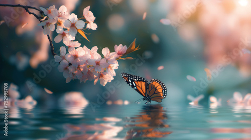 Serene Spring Splendor: Macro Beauty of Sakura and Butterflies