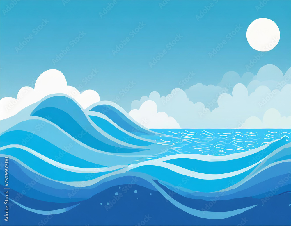 Fototapeta premium blue sky background A set of water waves in different shapes and sizes, representing the sea and the ocean.