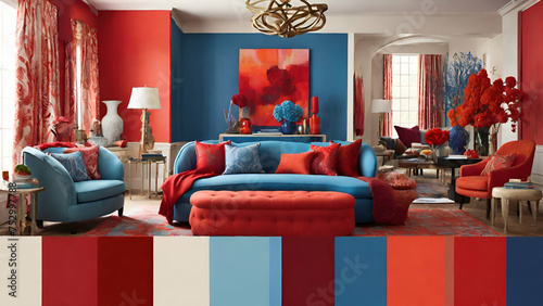 Create a vibrant and unexpected color palette by blending hues that are traditionally considered opposites, such as fiery red and cool blue