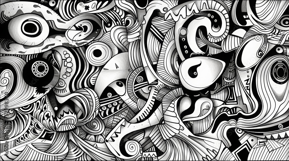 thin line art of doodling shapes , no shading, thin fine black lines white background thin line art of doodling shapes , no shading, thin fine black lines white background