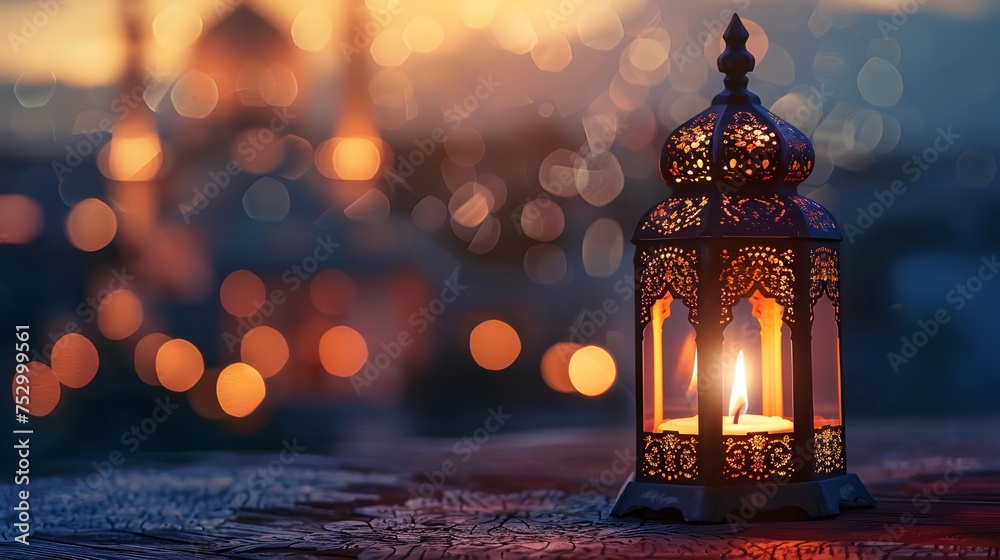 ramadan islamic greeting card of crescent moon decoration and lanterns with copy space area banner ramadan islamic greeting card of crescent moon decoration and lanterns with copy space area banner