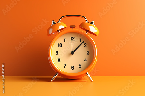 Alarm clock with orange background, 3D rendering
