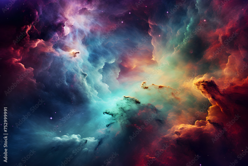 nebula and galaxy in space, colorful nebula galaxy in space with colorful clouds and stars, abstract art