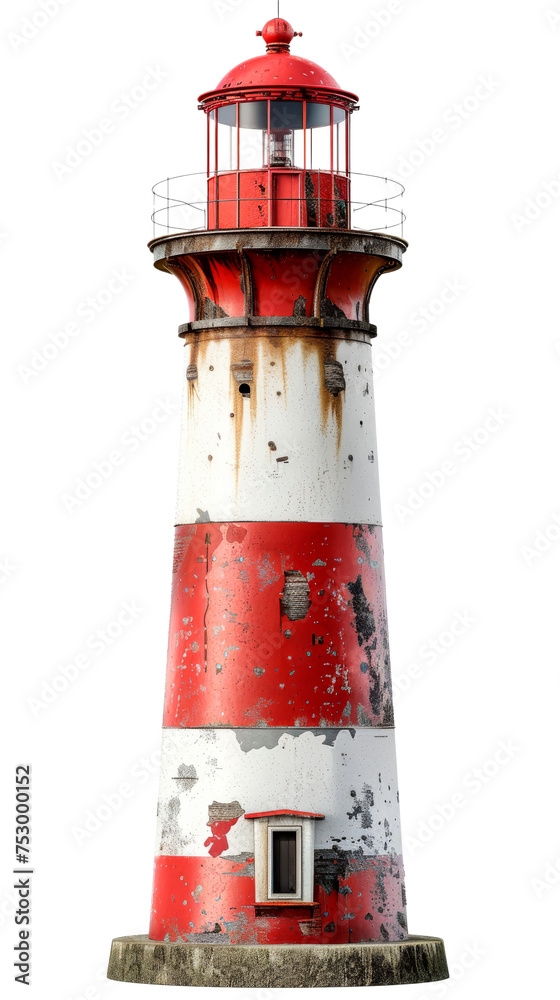Red and White Lighthouse - Transparent background, Cut out