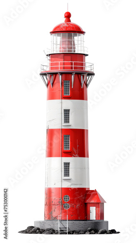 Red and White Lighthouse - Transparent background, Cut out