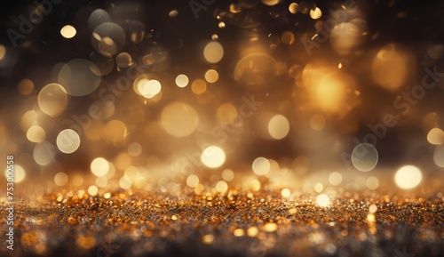 Golden Bokeh Lights on Glittering Background