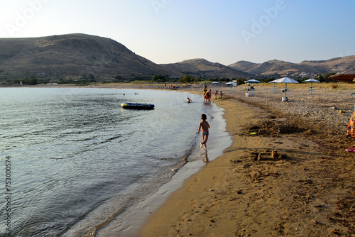 Canvas-taulu last sun and sand at beach - Thanos beach, Lemnos island, Greece, Aegean sea