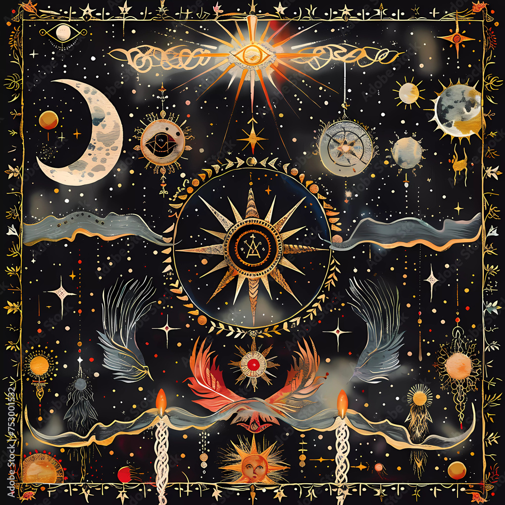 Crescent moon Boho Tarot card Crescent moon Boho Tarot card