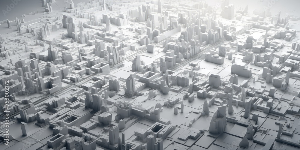 Futuristic Cityscape Model in Monochrome Blueprint Futuristic Cityscape Model in Monochrome Blueprint