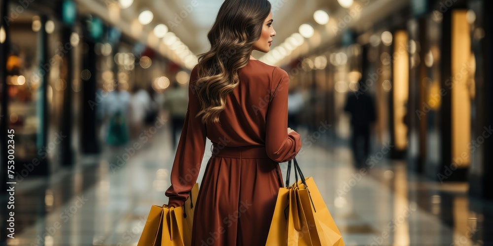Elegant Woman Shopping in Luxury Mall with Bags