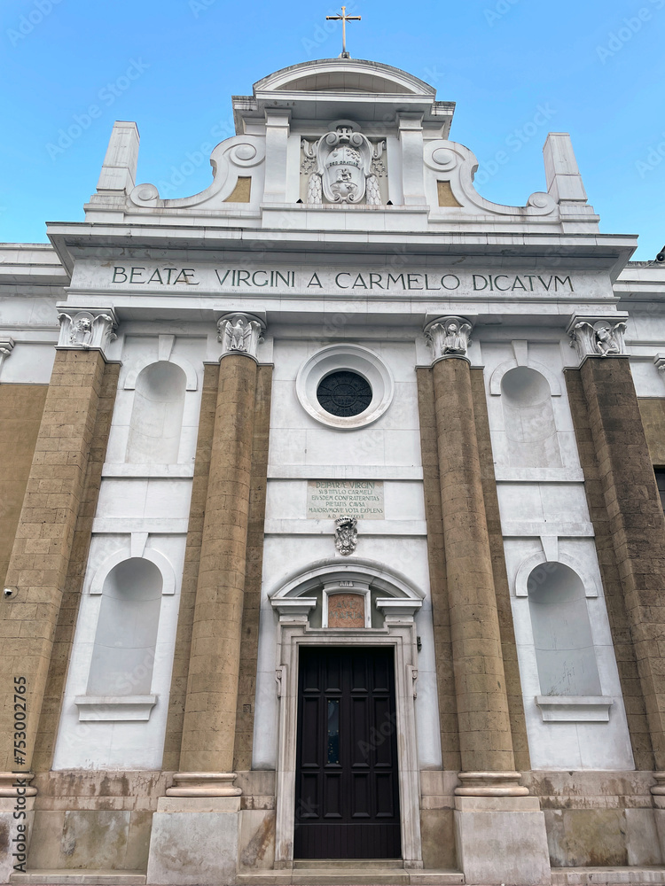 Facade of the Church of Carmine in Taranto, Puglia, Italy. Parish of Maria Santissima Del Monte Carmelo