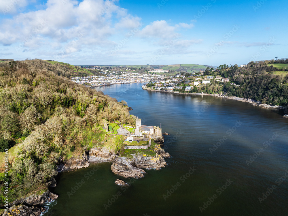 Dartmouth Castle over River Dart from a drone, Dartmouth, Kingswear, Devon, England