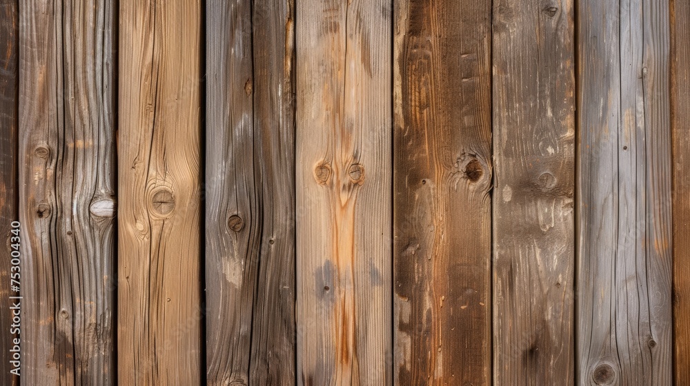 Fototapeta premium Texture of vintage wood boards with decorative border. Vertical retro background with old wooden planks.