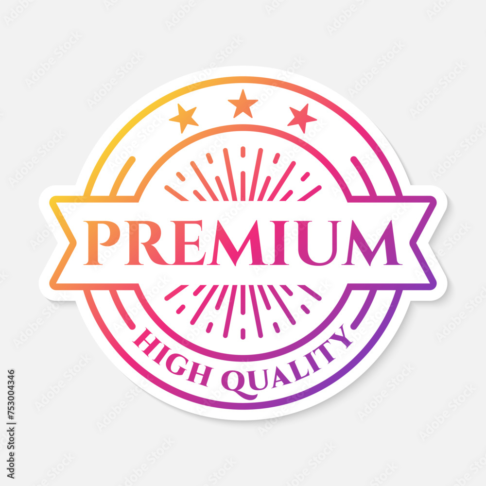 Premium quality sticker, logo or badge with gradient colors. Best quality icon or label with crown and stars. Vector illustration.