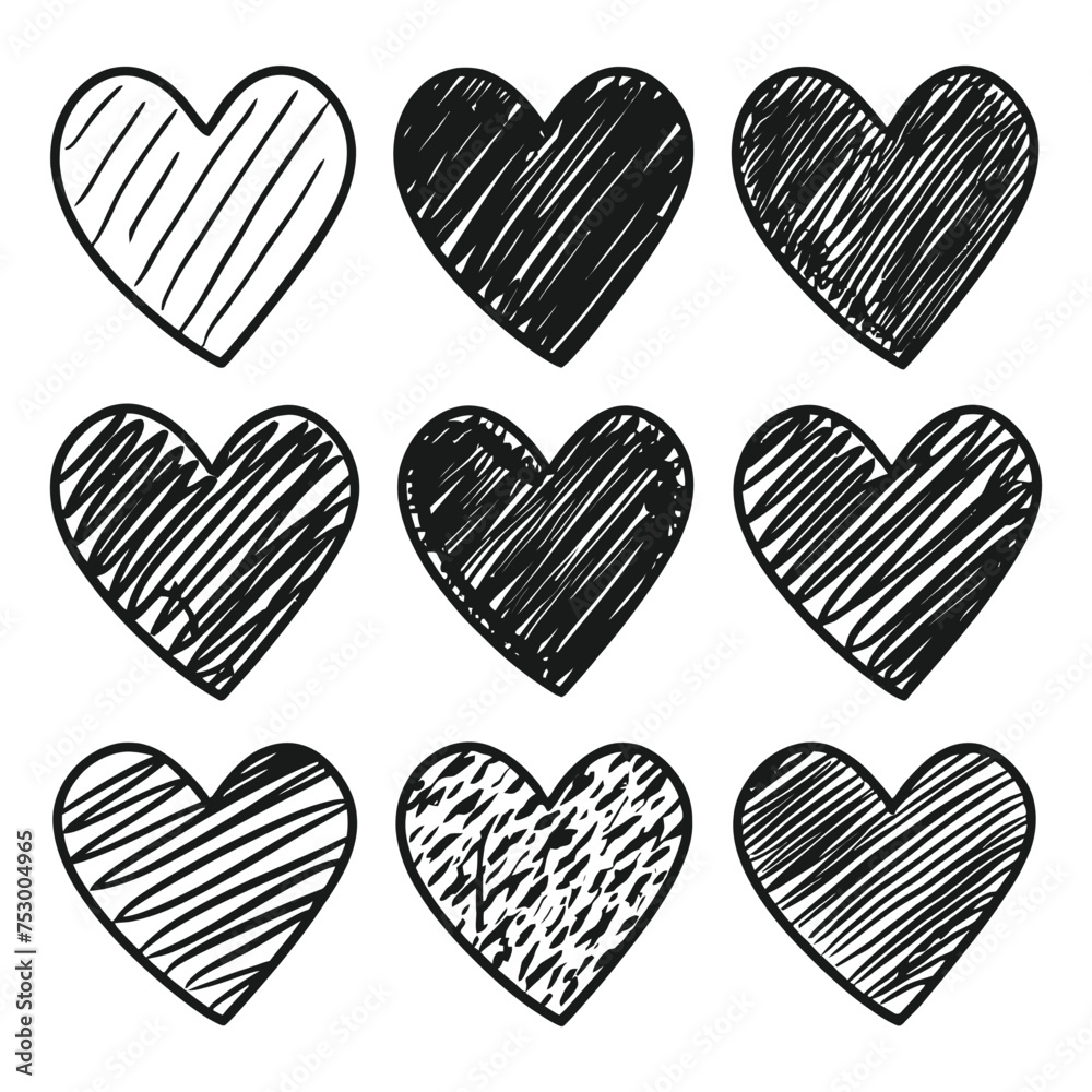Fototapeta premium Hand drawn beautiful vector heart collection
