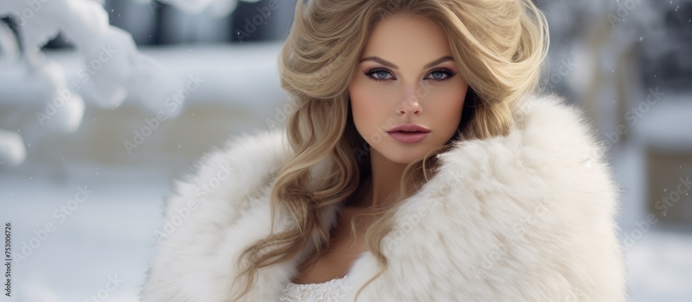 Elegant Lady in Exquisite Fur Coat Posing Fashionably for Camera at Photoshoot Event Elegant Lady in Exquisite Fur Coat Posing Fashionably for Camera at Photoshoot Event