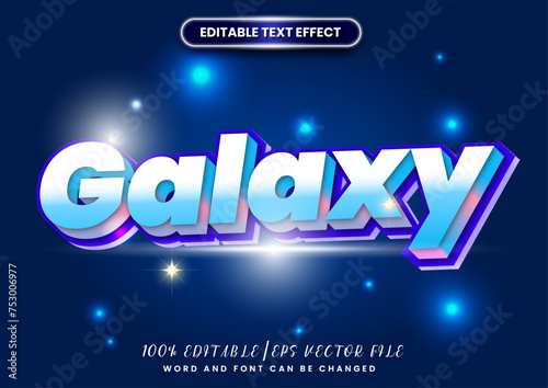 Glow blue shiny text style. 3d Cartoon Galaxy text with neon glow. editable text effect..