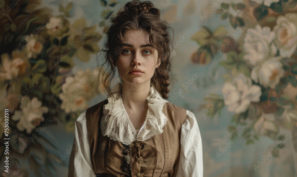 Fototapeta premium Beautiful young woman in a vintage interior. Beauty, fashion.