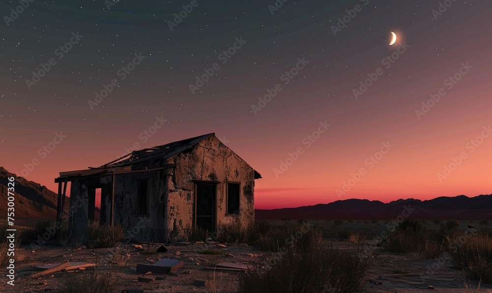 Abandoned house in the desert at sunset. Abandoned house in the desert at sunset.