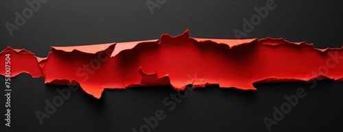 red ripped paper torn edges strips isolated on black background
