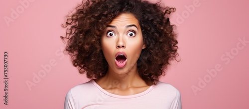 Cheerful Woman with Curly Hair Making Funny Face by Sticking Out Her Tongue