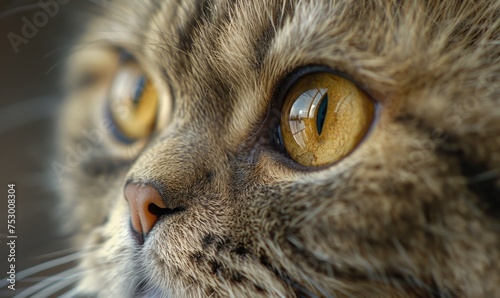 Close-up portrait of a cat with yellow eyes on a black background