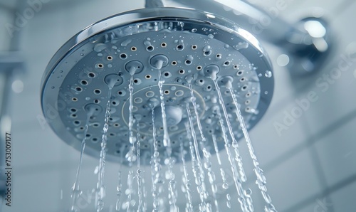Shower head with water drops. Shower head with running water