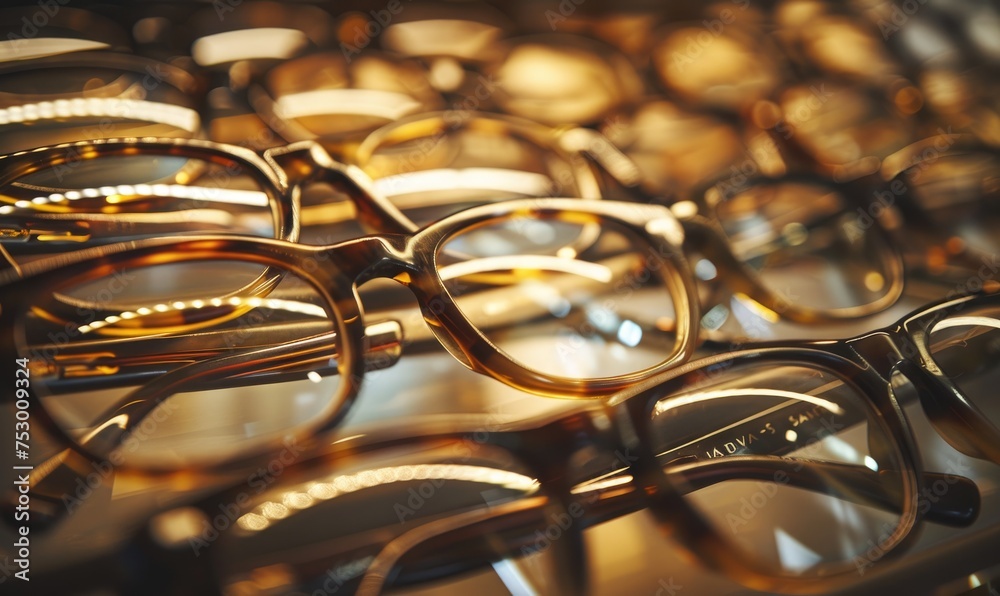 Glasses on display in a shop window, close-up shot Glasses on display in a shop window, close-up shot