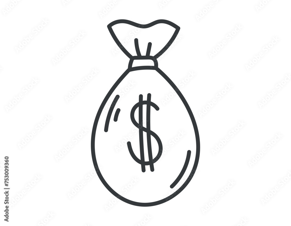 Vector isolated doodle symbol of a bag with money and dollar icon. Vector isolated doodle symbol of a bag with money and dollar icon.