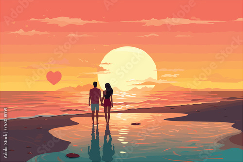 Couple on tropical beach, Loving couple standing on the beach, Couple running on beach, Man and woman holding hands on beach