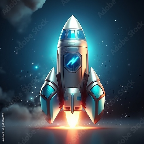 Rocket launch in cartoon style.