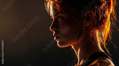 Warm, golden hues cast a radiant silhouette of a woman's profile evoking strength and passion
