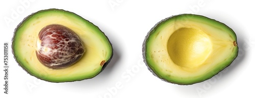 avocado cut in half isolated on white background clipping path 