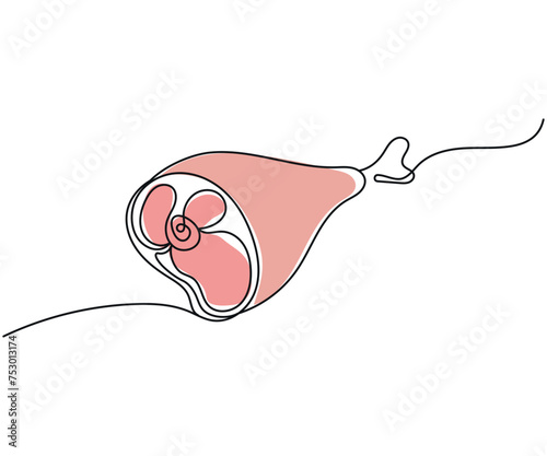 Pork knuckle in one line. Vector illustration of a continuous line of raw meat, meat on bone, pork. The concept of cooking meat dishes.