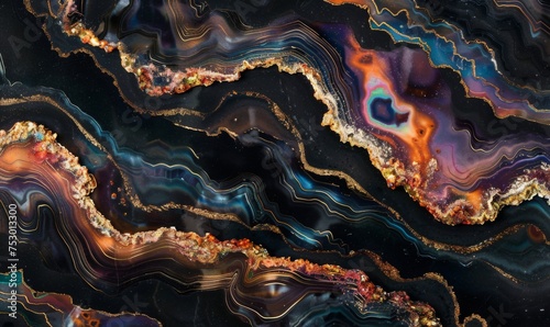 Black Opal gemstone horizontal cross section background texture