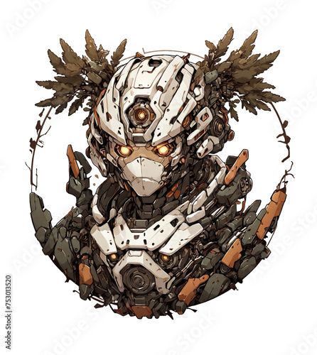Design mecha robot pine, with color of brown and white