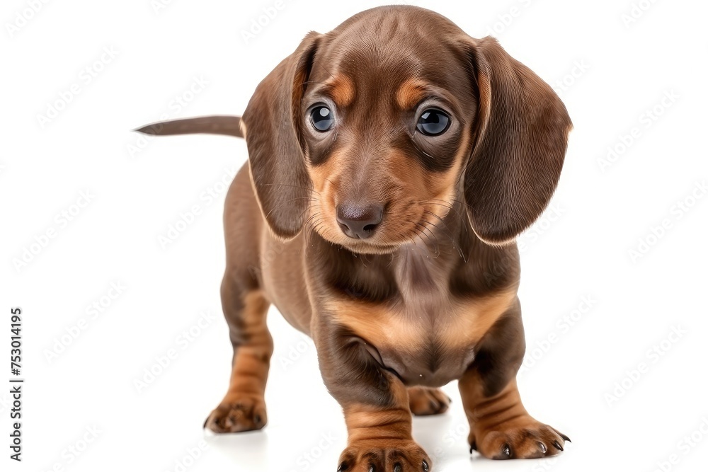 Alert Dachshund Puppy with a Warm Brown Coat Stands Ready - Generative AI